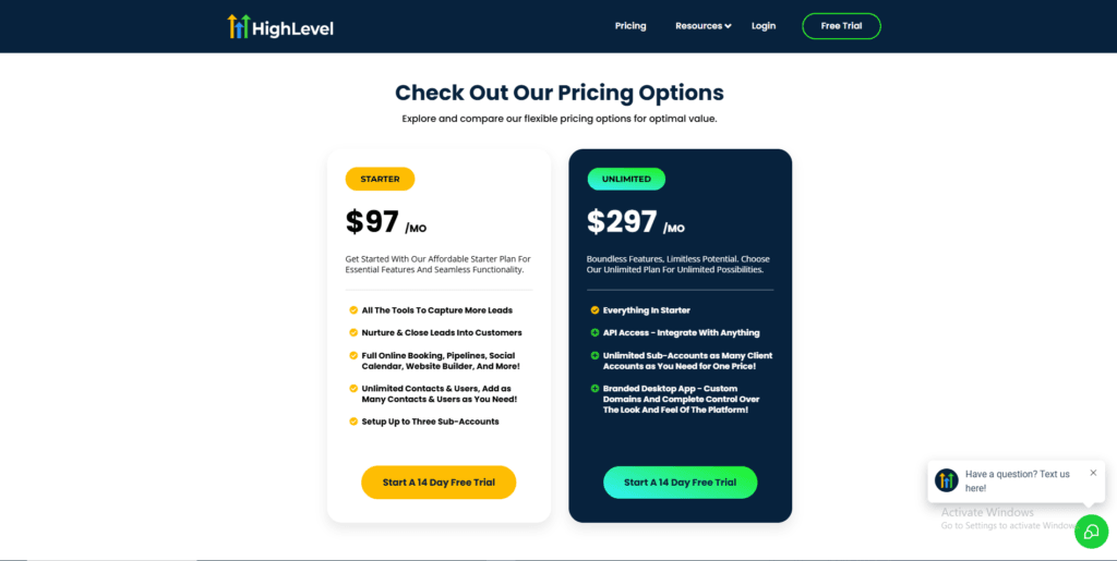 gohighlevel pricing