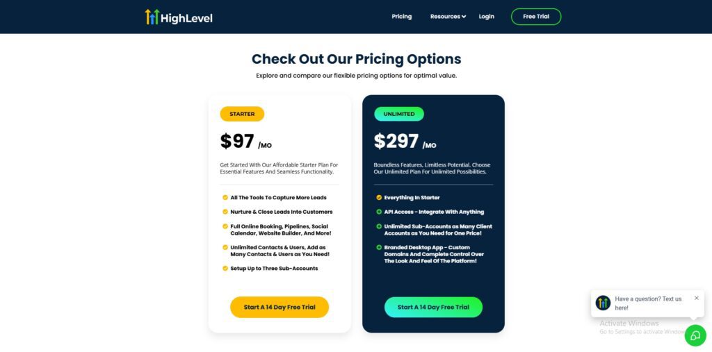 gohighlevel pricing